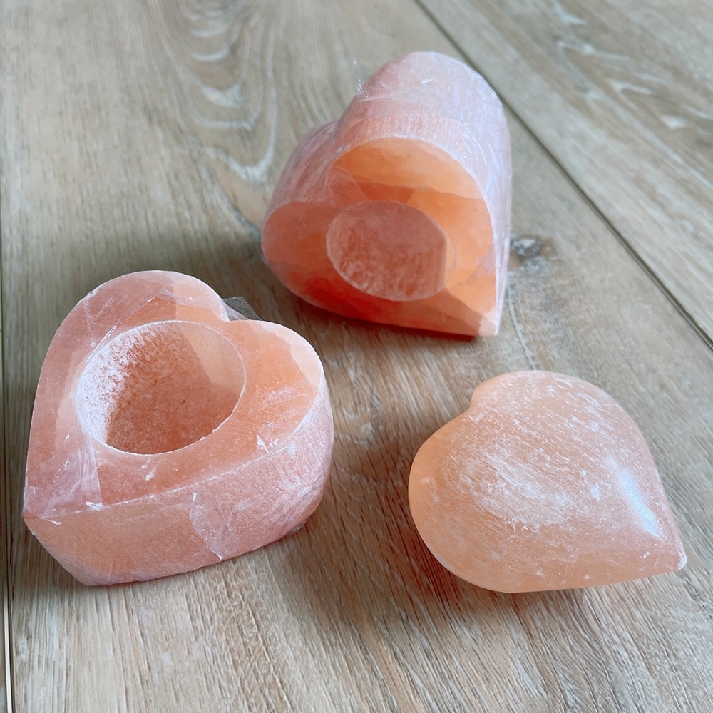 Authentic Rose Quartz Heart Crystal & Candle Holder